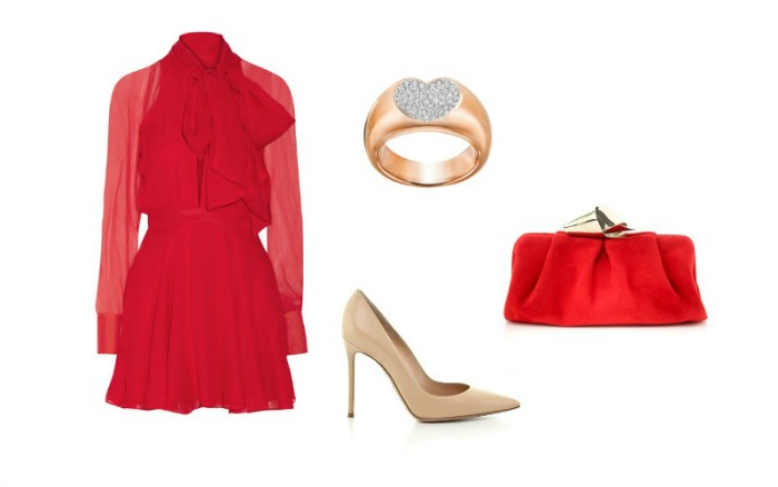 Φόρεμα Haney (Net a Porter), δαχτυλίδι Swarovski, clutch Jimmy Choo, γόβες Gianvito Rossi (Καλογήρου)