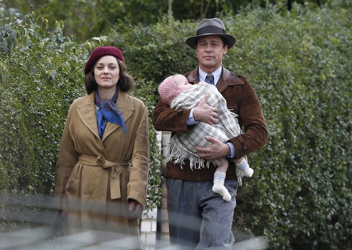 Mandatory Credit: Photo by Beretta/Sims/REX/Shutterstock (5622106dm)
Marion Cotillard and Brad Pitt with a baby
'Five Seconds of Silence' on set filming, London, Britain - 31 Mar 2016