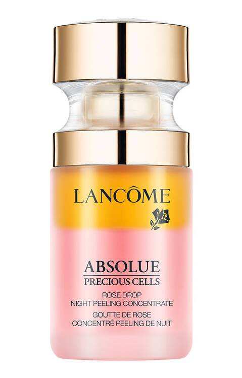 Συμπυκνωμένο peel Absolue Precious Cells Rose Drop βασισμένο στο τριαντάφυλλο και σχεδιασμένο για βραδινή χρήση που βελτιώνει την υφή της επιδερμίδας αφήνοντάς την απαλή,λεία, με λάμψη υγείας, Lancôme.