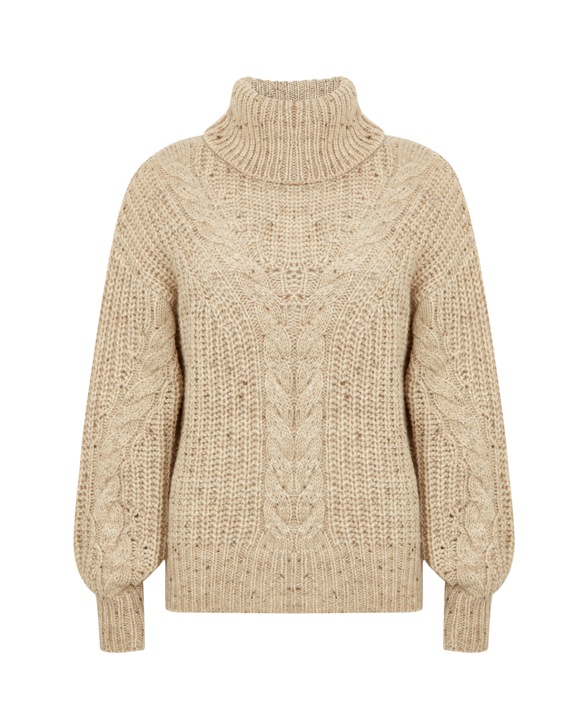Πουλόβερ με πλεξίδες, όρθιο γιακά  φουσκωτό μανίκι, MARKS & SPENCER