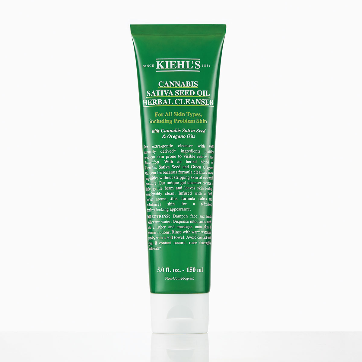 Ήπιο, αφρώδες καθαριστικό Cannabis Sativa Seed Oil Herbal Cleanser της Kiehl’s με έλαιο σπόρων κάνναβης sativa και έλαιο πράσινης ρίγανης. Απομακρύνει τους ρύπους που προκαλούν ατέλειες, καταπραΰνει και ανακουφίζει και αναζωογονεί ορατά την επιδερμίδα.
