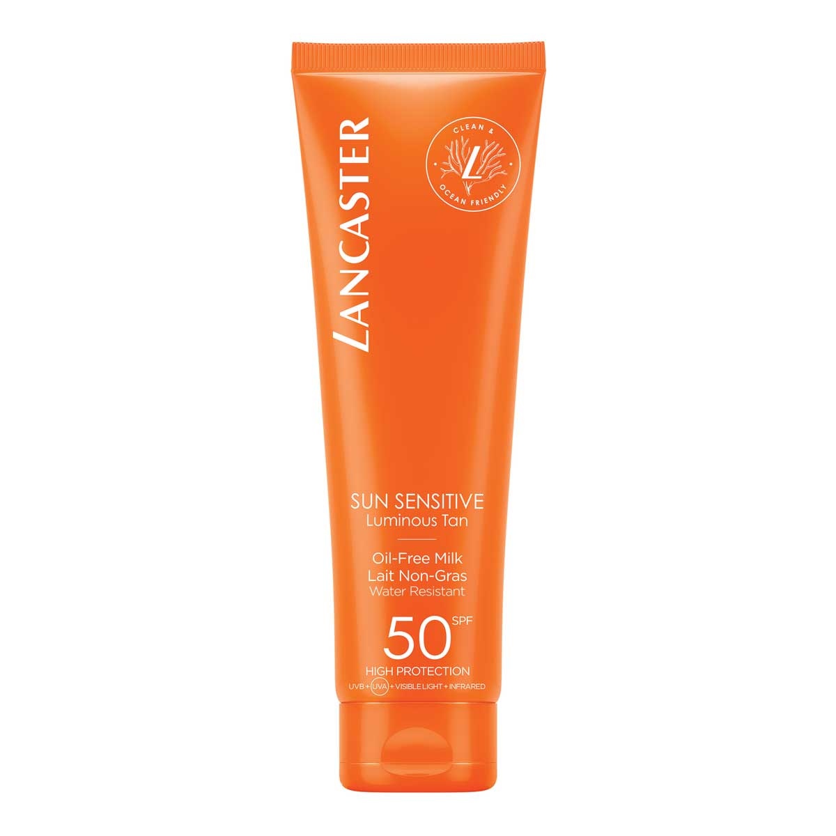 Sun Sensitive oil-free body milk SPF 50 για προστασία του ευαίσθητου δέρματος από UVA/UVB/ορατό φως/υπέρυθρες ακτίνες, Lancaster.