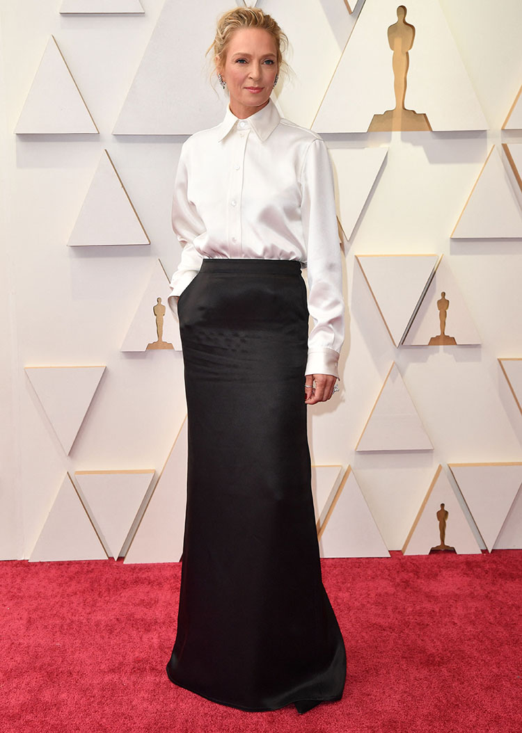 US actress Uma Thurman attends the 94th Oscars at the Dolby Theatre in Hollywood, California on March 27, 2022. (Photo by ANGELA  WEISS / AFP) (Photo by ANGELA  WEISS/AFP via Getty Images)
