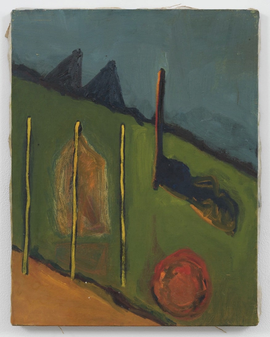 Title to be confirmed, 1980. Oil on canvas
18 x 14 x 1 inches (45.7 x 35.6 x 2.5 cm).©2023 Helen Marden/Artists Rights Society (ARS), New York. Photo: Rob McKeever / Courtesy Gagosian.