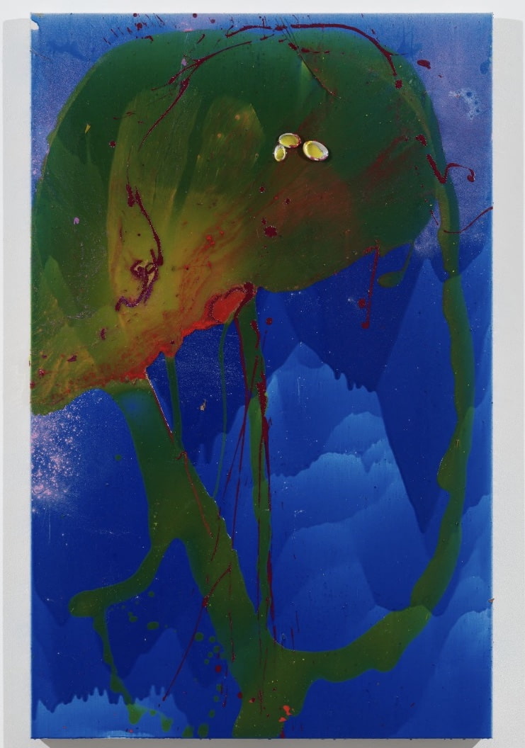 Hydra Viper, 2020 Resin, powdered paint, twigs, and shells on linen. 50 x 32 x 2 inches (127 x 81.3 x 5.1 cm). ©2023 Helen Marden/Artists Rights Society (ARS), New York. Photo: Rob McKeever / Courtesy Gagosian.
