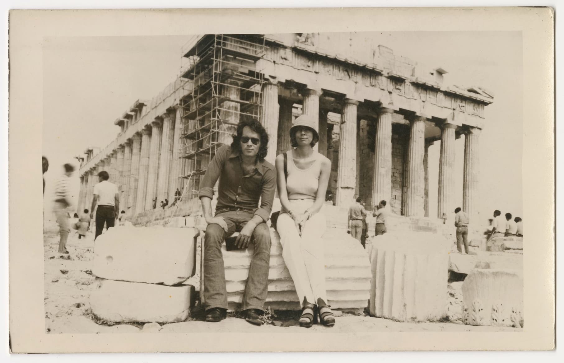 Helen and Brice Marden at the Parthenon in Athens, c. 1970s. Courtesy Helen Marden Studio. 