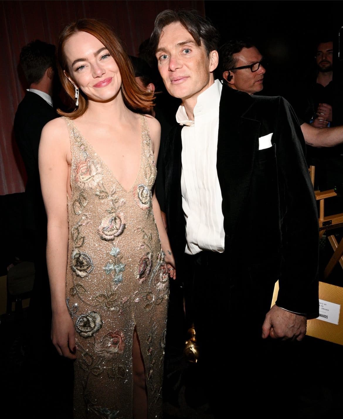 H Εmma Stone μαζί με τον Cillian Murphy φορώντας Louis Vuitton. Κέρδισε Χρυσή Σφαίρα Καλύτερου Α' γυναικείου ρόλου για την ταινία "Poor Things" του Γιώργου Λάνθιμου. 
