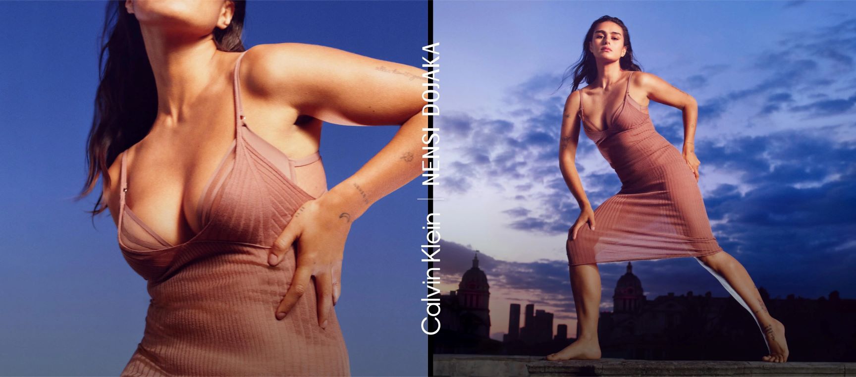 Η καμπάνια της συνεργασίας Nensi Dojaka for Calvin Klein φωτογραφήθηκε από την Harley Weir με φόντο το Λονδρέζικο δειλινό. 
