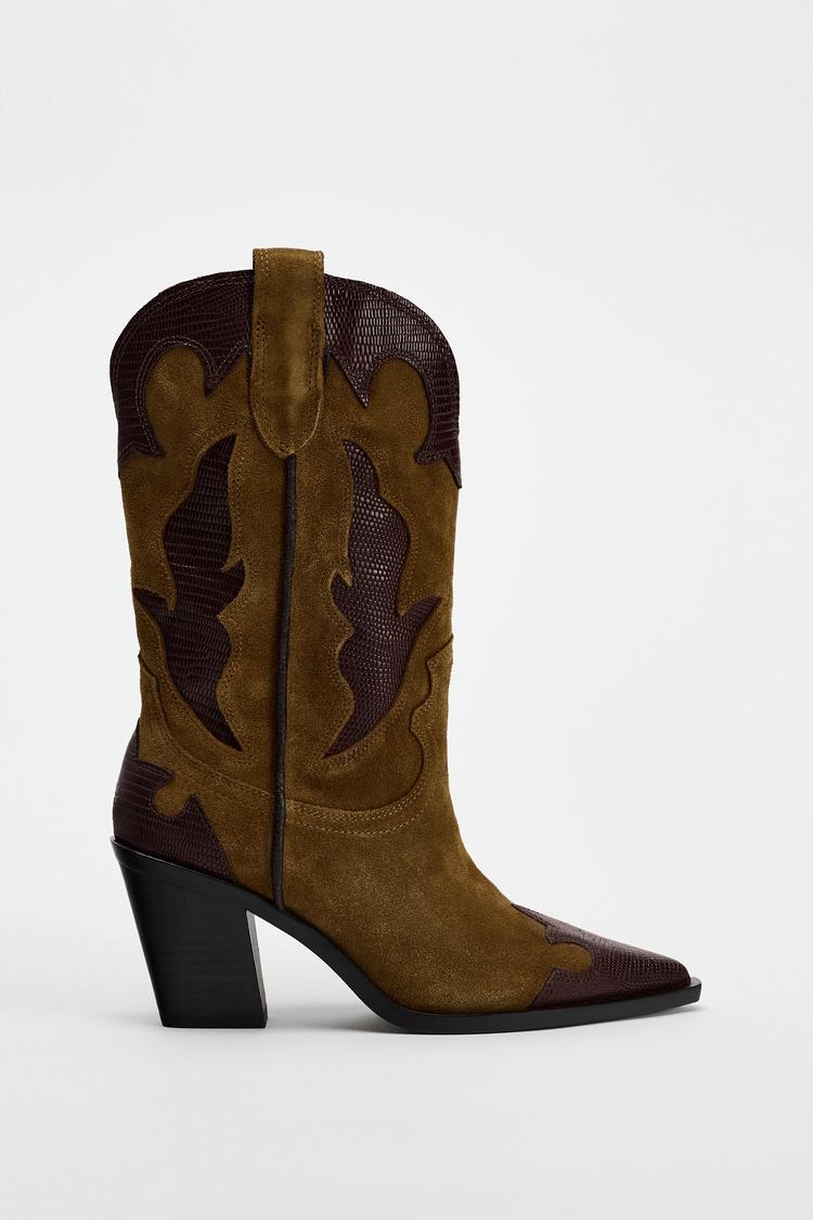 ΣΟΥΕΝΤ ΜΠΟΤΑ MΕ ΣΥΝΔΥΑΣΜΟ ΥΛΙΚΩΝ 89.95 € , ZARA