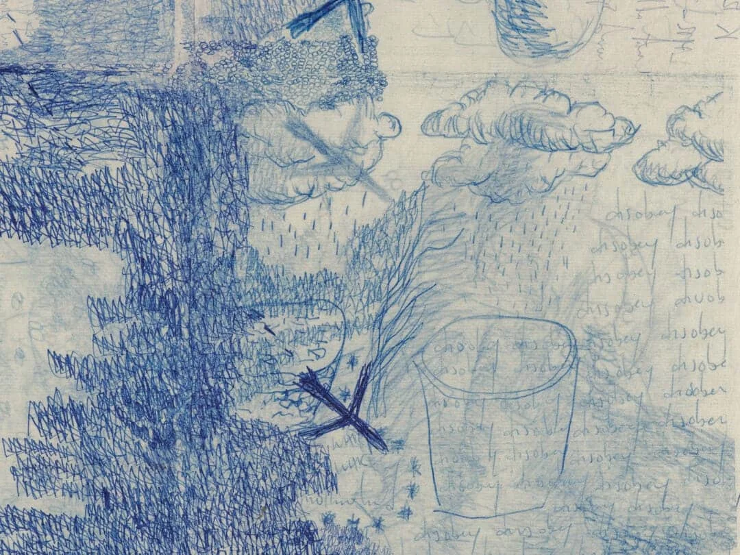 Oscar Murillo
flight #75, 2019, detail
Pen, pencil and graphite on paper, in artists frame
26 3/4 x 40 1/4 inches (68 x 102 cm)
© Oscar Murillo
Photo: Tim Bowditch and Reinis Lismanis
Courtesy the artist and Gagosian