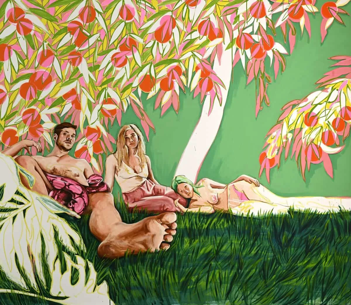 Stella Kapezanou, The Big Bad Snake, 2021.
Oil and acrylic on canvas, 200 × 230 cm.
Courtesy of the artist.
