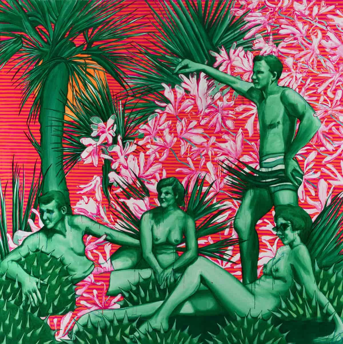 Stella Kapezanou, Sunnylands, 2024.
Oil and acrylic on canvas, 200 × 200 cm (78 × 78 in).
Courtesy of the artist.
