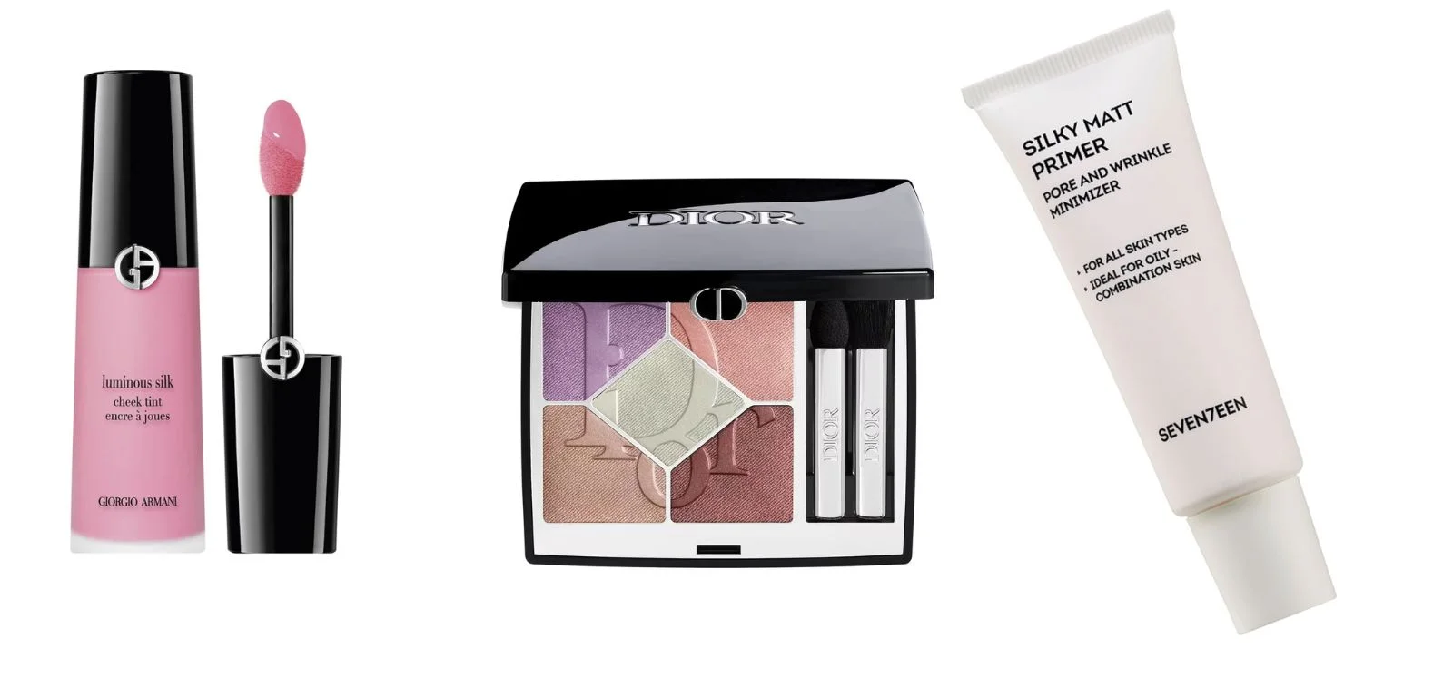 LUMINOUS SILK CHEEK TINT ΣΤΗΝ ΑΠΟΧΡΩΣΗ 53 ΒOLD PINK, ARMANI BEAUTY. DIORSHOW 5 COULEURS LIMITED EDITION 5 EYESHADOWS PASTEL COLORS ΣΤΗΝ ΑΠΟΧΡΩΣΗ 933 PASTEL GLOW, DIOR. SILKY MATT PRIMER, SEVENTEEN COSMETICS.