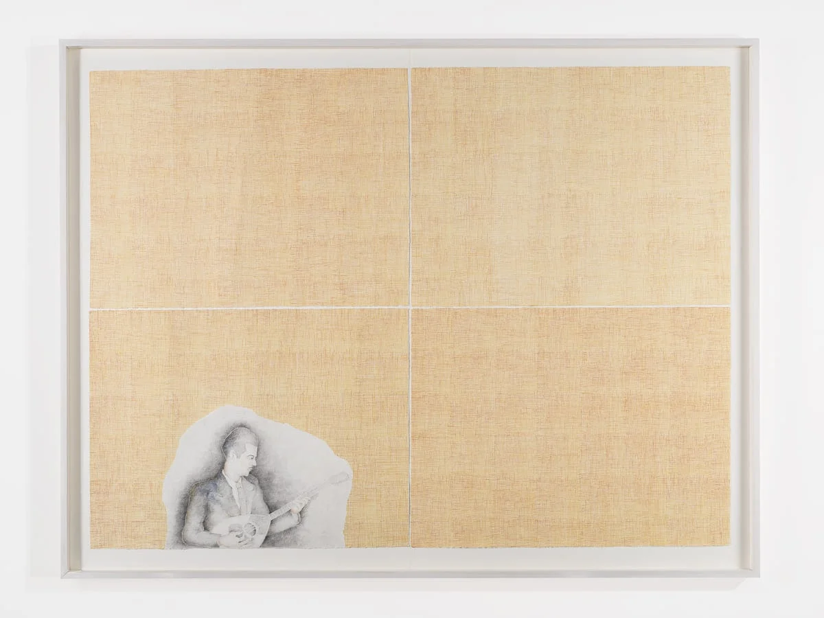 Tsitsanis, 2024 Pencil and watercolour on paper
112 x 150 cm (framed: 128,5 x 165,5 x 6 cm) Photo credits: Courtesy of the artist and Bernier/Eliades Gallery | Photo: Boris Kirpotin