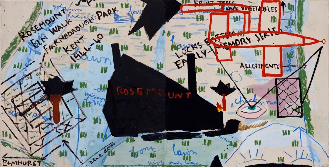 Rose Wylie, Rosemount (Coloured), 1999
Oil on canvas. 186 × 378 cm (overall). Courtesy Vladimir Ovcharenko. © Rose Wylie