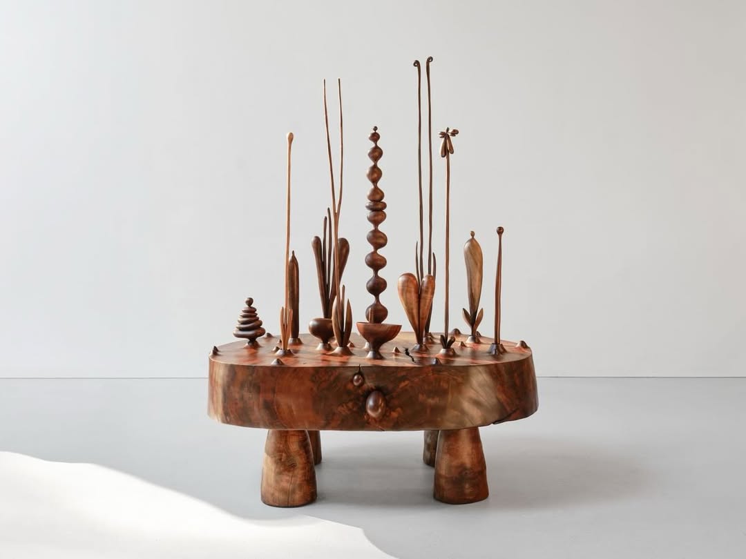 Ξύλινο διακοσμητικό coffee table που χρησιμεύει για την έκθεση γλυπτών όπως τα: “Curve”, “Long shape”, “Joined shape”, “Pod”, “stick”.