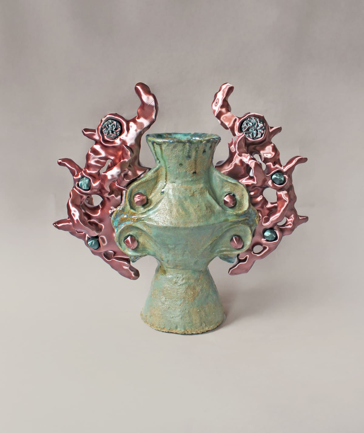Natalia Triantafylli, Floorished Rays amphora, 2025, stoneware & 3D printed PLA, 39 H x 38 x 18 cm (1)