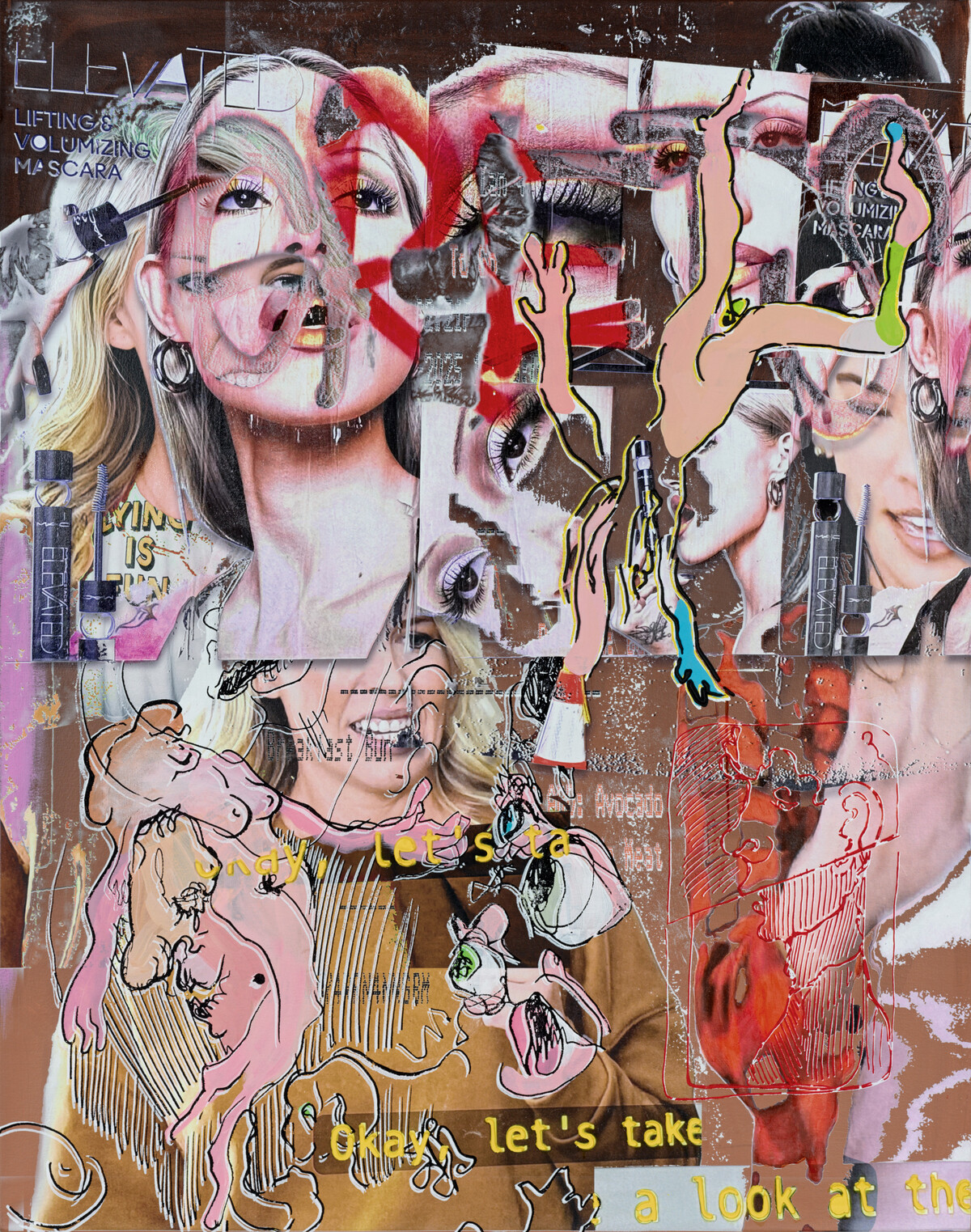 Urs Fischer, Blondies & Brownies, 2026 Gesso, latex, acrylic paint, alcohol ink, and modeling paste on canvas 66 x 52 inches (167.6 x 132.1 cm) © Urs Fischer Courtesy of the artist and Gagosian.