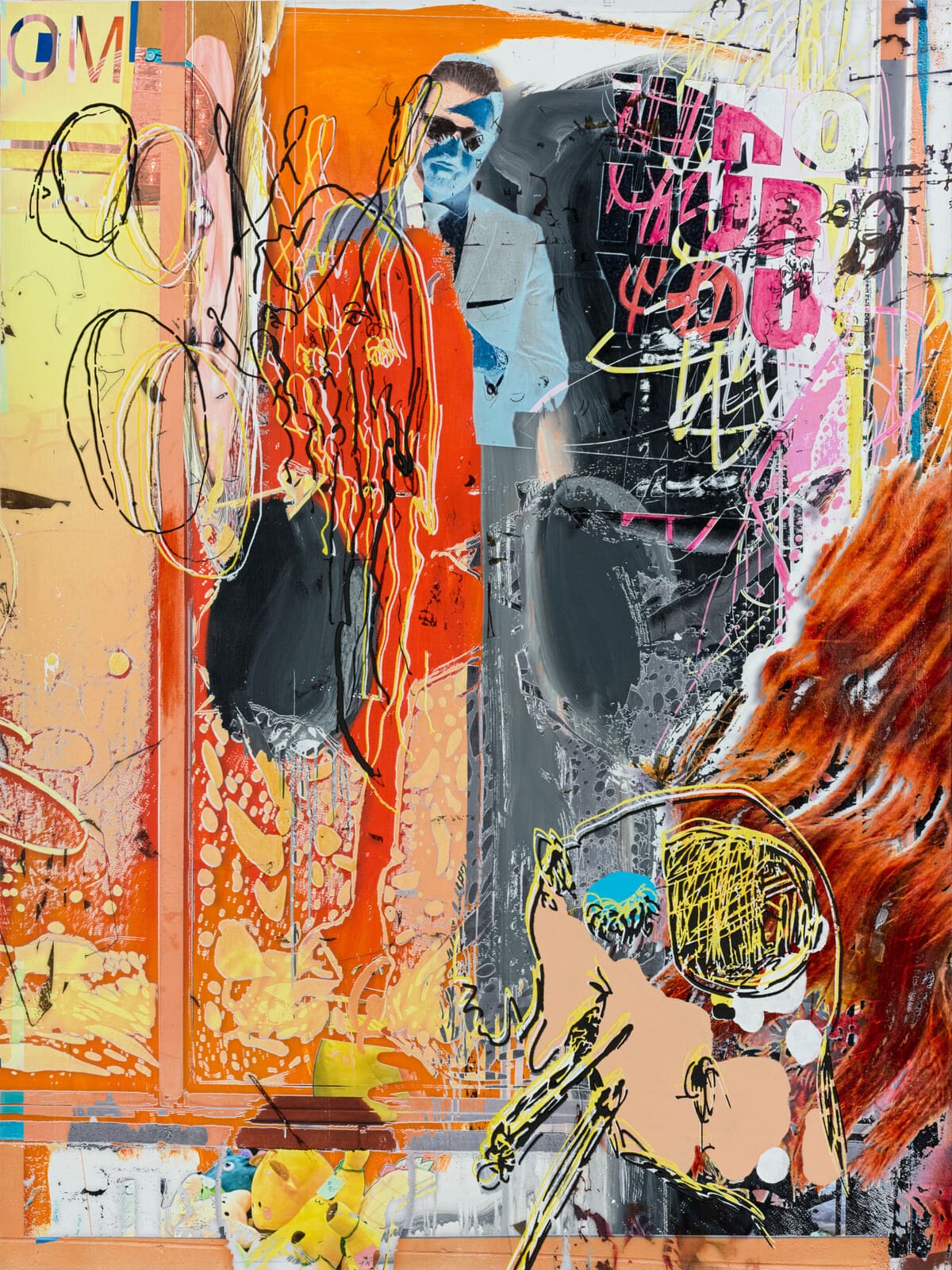 Urs Fischer Who Hurt You, 2026 Gesso, latex, acrylic paint, alcohol ink, and modeling paste on canvas 80 x 60 inches (203.2 x 152.4 cm) © Urs Fischer Courtesy of the artist and Gagosian.
